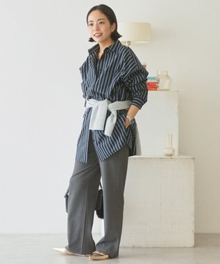 AMERICAN HOLIC イージーケアオーバーチュニックシャツ Stripe Navy