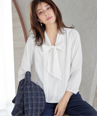 Tiaclasse 【新色追加・洗える】リボンタイブラウス オフホワイト