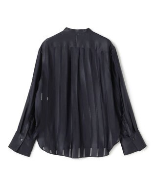 BEIGE， HAUYNITE / シアーストライプバンドカラーブラウス Navy