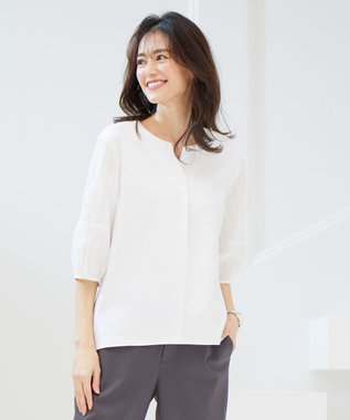  【WEB限定カラーあり・接触冷感・UVケア】 スムースジャージー キーネック カットソー