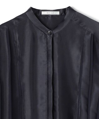 BEIGE， HAUYNITE / シアーストライプバンドカラーブラウス Navy