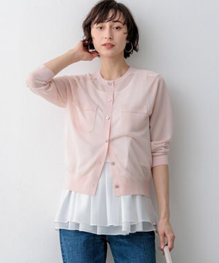 23区 【先行予約/WEB&一部店舗限定カラーあり】シャイニーシアー フラップポケット カーディガン [WEB&一部店舗限定]ピンク系