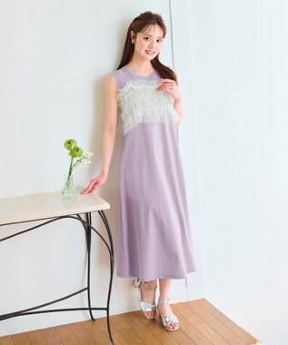 Feroux 【洗える】チュールキャミレイヤード カットソー ワンピース サックスブルー系