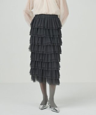 GRACE CONTINENTAL タイトティアードチュールスカート グレー