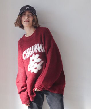 WEGO 【ユニセックス着用ITEM/MLサイズ展開/25年秋冬新作】ファジーグラフィックプルオーバー ワイン