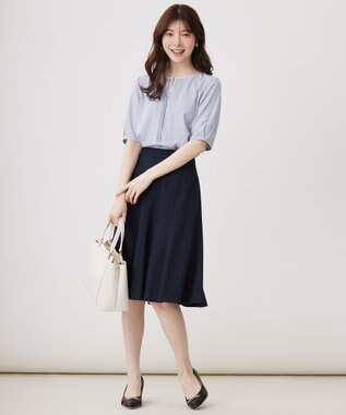 ANY SIS S 【洗える】フロントタックバイカラー ブラウス ライトブルー×アイボリー