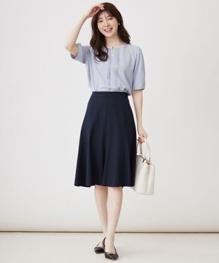 ANY SIS 【洗える】フロントタックバイカラー ブラウス ライトブルー×アイボリー