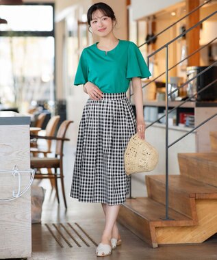 Tiaclasse 【おのののかさん着用】「サマケア」キーネックフレアスリーブトップス グリーン