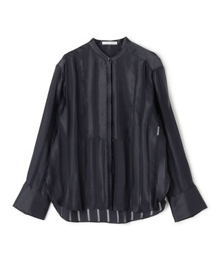 BEIGE， HAUYNITE / シアーストライプバンドカラーブラウス Navy