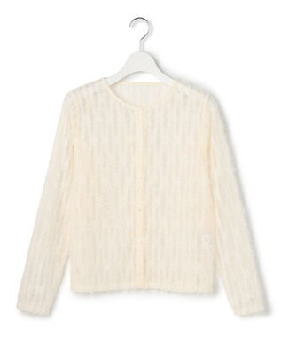 23区 【GOLD LABEL】フェザーチュール クルーネック カーディガン オフホワイト