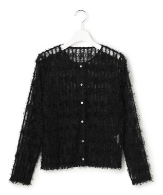23区 【GOLD LABEL】フェザーチュール クルーネック カーディガン ブラック