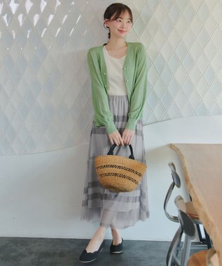 Tiaclasse ラメシアー天竺パールボタンカーディガン グリーン