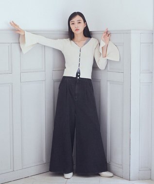 earth music&ecology ダブルベルトデザインワイドパンツ Black