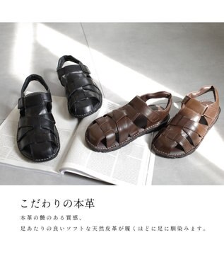 Pointer 本革カジュアルサンダル メンズ ブラック