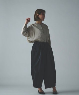 muuc 〈綿100%〉〈涼しいワッシャー生地〉〈裾タック入り〉〈ワイドシルエット〉サーカスパンツ ブラック