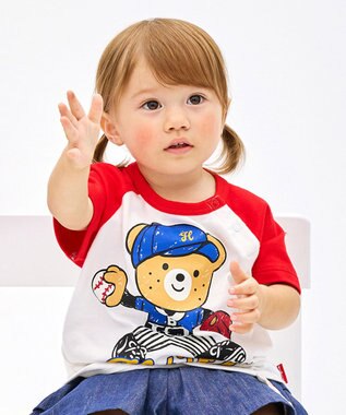 MIKI HOUSE HOT BISCUITS 【家族でおそろい】【80-120cm】ベースボールデザイン ラグラン半袖Tシャツ