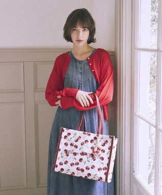 Maison de FLEUR チェリー柄ゴブランスクエアトートバッグ
