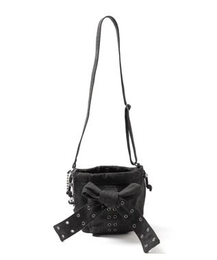 WEGO チャーム付きハトメリボンショルダー デニムブラック