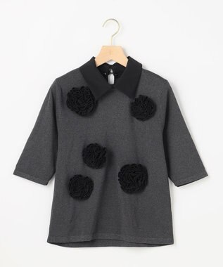 組曲 S 【組曲×setsuko sagittaire】ボンボンフラワー襟付き ニット グレー系