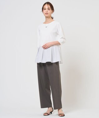 J.PRESS LADIES セルロースリネンストレッチ セミワイド パンツ スレート系