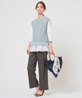 J.PRESS LADIES セルロースリネンストレッチ セミワイド パンツ スレート系