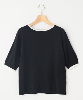組曲 L 5分袖ニットＴシャツ ブラック系
