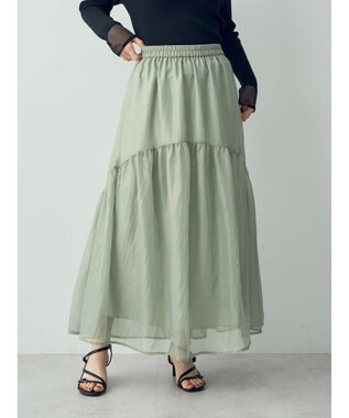 YECCA VECCA 箔プリントシアーギャザースカート