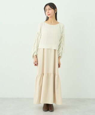 earth music&ecology ＳＥＴ２点透かしニット＋キャミワンピース Ivory