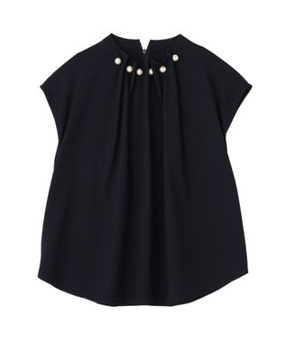 YECCA VECCA パールタックフレンチスリーブブラウス Dark Navy