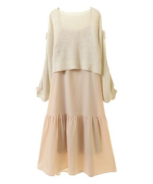 earth music&ecology ＳＥＴ２点透かしニット＋キャミワンピース Ivory