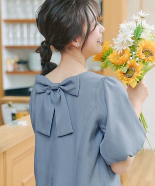 Tiaclasse L バックリボンワンピース ブルー