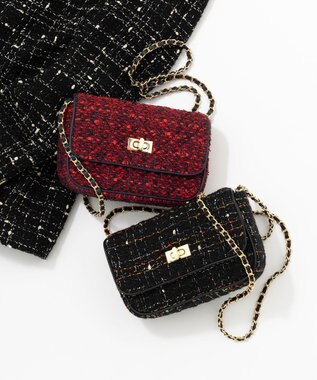 23区 GIOLICAツイード チェーンショルダーバッグ レッドミックス
