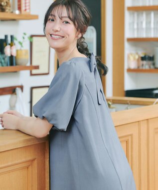 Tiaclasse L バックリボンワンピース ブルー