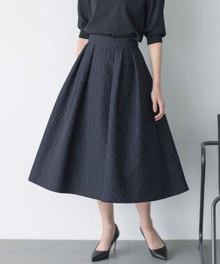 組曲 S フラワージャカード フレアスカート ネイビー系