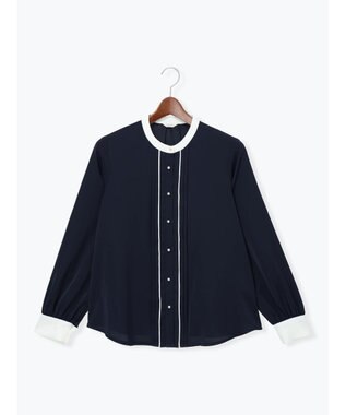 Te chichi パール釦フロントタックブラウス ネイビー
