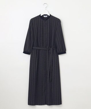 J.PRESS LADIES L 【洗える】ドットデシンプリント ピンタック ワンピース ネイビー系