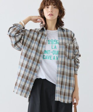 AMERICAN HOLIC フリンジヘム起毛チェックシャツ Check Blue