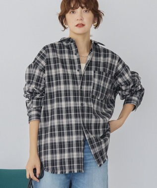 AMERICAN HOLIC フリンジヘム起毛チェックシャツ Check Black