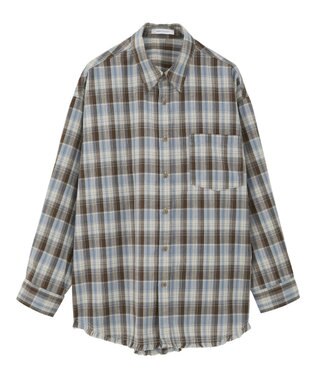 AMERICAN HOLIC フリンジヘム起毛チェックシャツ Check Blue