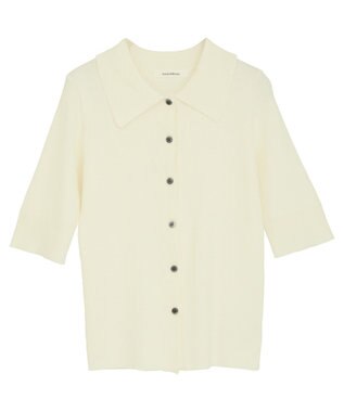 Green Parks ポロ襟5分袖リブニット Off White