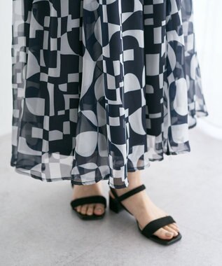 YECCA VECCA アート柄シアーロングスカート Black
