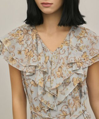 GRACE CONTINENTAL サラサプリントフリルカラーワンピース サックス