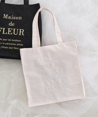 Maison de FLEUR リボンレースブランドロゴ刺繍スクエアトート Pink