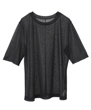 YECCA VECCA クルーネック5分袖シアートップス Black