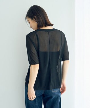 YECCA VECCA クルーネック5分袖シアートップス Black