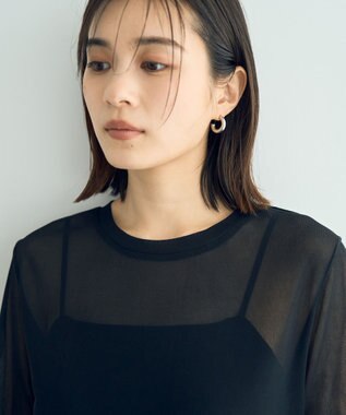 YECCA VECCA クルーネック5分袖シアートップス Black