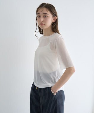 YECCA VECCA クルーネック5分袖シアートップス Off White