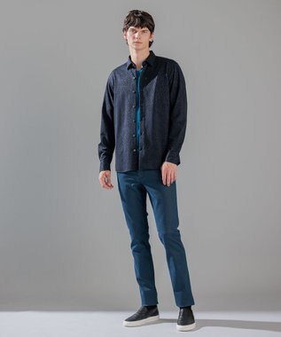 JOSEPH HOMME バークジャガードジャージー   レギュラーカラーシャツ ネイビー系