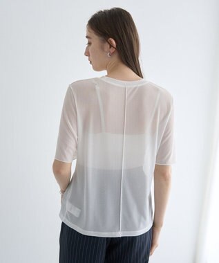 YECCA VECCA クルーネック5分袖シアートップス Off White