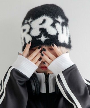 WEGO シャギーキラキラロゴニットキャップ ブラック